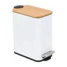 Lixeira retangular de metal com pedal e tampa em bambu branca 5l lyor
