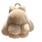 Llavero de Conejito de Peluche Suave y Esponjoso, Llavero de Conejo Adorable de Pelo Sintético, Pompon Decorativo (caqui)
