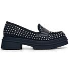 Loafer Feminino Preto Com Strass Solado Tratorado Mocassim