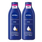 Loção Nivea Milk para Pele Seca a Extrasseca com 2 Unidades de 400ml cada Loção Nivea Milk para Pele Seca a Extrasseca com 2 Unidades de 400ml cada