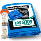 Lona 6x8 Mt Azul Plastica Impermeavel Festa Cobertura Telhado Piscina Multiuso 8x6 + Corda