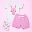 Look 3 pçs de Body, Shorts e Sandália Bichinho para Bebê até 12 meses Cor:coelhaTamanho:6-9m Look 3 pçs de Body, Shorts e Sandália Bichinho para Bebê até 12 meses Cor:coelhaTamanho:6-9m