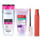 LOréal Paris + Maybelline Kit - Água Micelar Bifásica + Gel de Limpeza Antioleosidade + Batom Líquido Longa Duração Amazonian