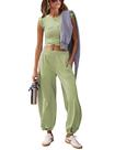 Lounge Sets Springgrain Women Cropped Tops e calças de moletom 6A