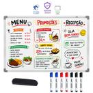 Lousa Quadro Branco UV Multiuso Para Reunião Notas Anotações 40x60cm Com Apagador 7 Canetas
