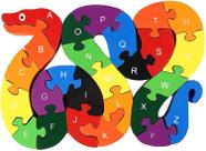 lovestown Alphabet Jigsaw Puzzle Building Blocks Quebra-cabeça de madeira animal, letras de serpente de madeira Brinquedos de blocos de números para brinquedos infantis - cobra