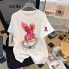 Lovito Casual Camiseta Feminina de Desenho Básica com Gola Redonda e Manga Curta LNE07073 (Branca)