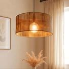Luminaria 50cm Redonda Rústica Pendente de Teto Grande Lustre Fibra Natural Palha Sisal Boho Chic