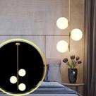 Luminária 82cm Pendente 3 Globos Vidro Jabuticaba Metal Dourado Teto Gimpo KJDD-E-072-GOLD