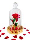 Luminária A Rosa Encantada 33 cm por 18 cm Vidro com Base de Madeira Grande Presente para namorada
