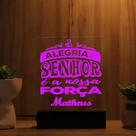 Luminária Abajur A Alegria do Senhor e a Nossa Força LED Rosa