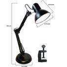 Luminária abajur articulada de mesa PIXAR MT-811 para estudo e trabalho - Preta - 7898638100680 - Guardian