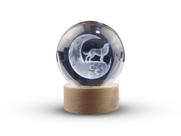 Luminária Abajur Globo Vidro Lobo LED USB Enfeite Decorativo Esfera Vidro de 3D Base de Madeira