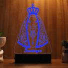 Luminária Abajur Nossa Senhora iluminada LED Azul