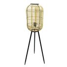 Luminaria Alta Rattan Bege Linhas Verticais Base Tripé