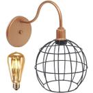Luminária Arandela Parede Aramada Globo Industrial Retro + Lâmpada Led Cobre Rose Gold/Preto