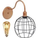 Luminária Arandela Parede Aramada Globo Industrial Retro + Lâmpada Led Cobre Rose Gold/Preto
