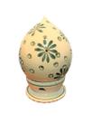 Luminaria artesanal p/ vela em ceramica flores verde e bege