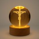 Luminária Bola de Cristal Led Mesa Globo Vidro 3d Base Madeira Decoração Abajur Presente Enfeite Jes