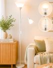 Luminária Chão 177cm Piso Articulada Dupla + 2 Lâmpadas Pedestal Coluna Metal FL-1011-BRANCO-2LAMPS