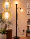 Luminária Chão 177cm Piso Articulada Dupla + 2 Lâmpadas Pedestal Coluna Metal FL-1011-PRETO
