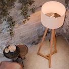 Luminária classic moderna de chão com cúpula de linho off/white/pes nature para sala