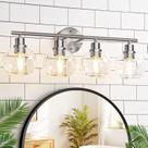 Luminária de banheiro Indoi 4 luzes Brushed Nickel Globe
