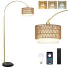 Luminária de chão Arc Eyassi Rattan Linen Shades Remote Dimming