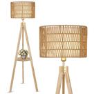 Luminária de chão com tripé LAMSU Oak Wood com prateleiras Rattan Shade