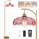 Luminária de chão ILLMTW Pink Glass Dimmable Remote Brass