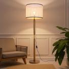 Luminária de Chão Imperial Fina Cúpula Tela Sintetica Acabamento Ferro em Dourado Design Sofisticado em Madeira, Iluminação Aconchegante