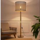 Luminária de Chão Imperial Fina Marrom Sintética Detalhe em Dourado Design Sofisticado em Madeira, Iluminação Aconchegante