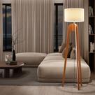 Luminaria de Chao Paris Madeira Macica Cupula Palha para Sala Estar Quarto Leitura - Branco Palha