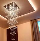 Luminária De Cristal Para Vão De Escada Base De Inox 60x60cm