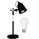 Luminária de Mesa 57cm Retrô Escandinava Articulada Metal Madeira Gimpo KJTD-687 + 1 Lâmpada 9W LED Luminária de Mesa 57cm Retrô Escandinava Articulada Metal Madeira Gimpo KJTD-687 + 1 Lâmpada 9W LED