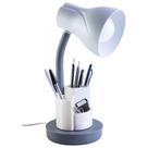 Luminaria de Mesa Articulada Luz Direcionada Escritorio Estudo Porta Lapis Caneta Cinza Bivolt