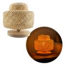 Luminária de Mesa BALI Abajur Fibra Bambu Base Madeira 1xE27 Boho Rústico ST3270