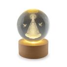 Luminária De Mesa Bola De Cristal 3d Base Madeira Decorativa