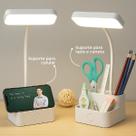 Luminária de Mesa Branca LED para Estudo com Porta Lápis e Celular Escritório