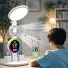 Luminária de Mesa com Ventilador LED RGB Relógio Digital Touch Tipo C Recarregável ON-LM311