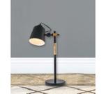 Luminária de Mesa Metal Preto com Madeira c/ Cúpula para Lâmpada E27 ADN+