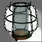 Luminaria de metal corrente preto vidro e madeira marrom