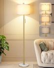 Luminária de Piso Qingmiao 160 cm Dimerizável Dourada com Base de Mármore