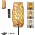 Luminária de piso Ruiever estilo farmhouse moderno com cúpula de rattan e controle remoto Luminária de piso Ruiever estilo farmhouse moderno com cúpula de rattan e controle remoto