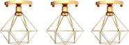 Luminária de Teto Diamante, Kit com 3 Peças, Plafon Sobrepor, Dourado