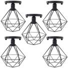 Luminária de Teto Estilo Diamante, Kit com 5 Plafons, Aramado Preto