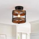 Luminária de teto Wylitora Rustic Farmhouse Wood & Metal