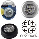 Luminaria de toque redonda autoadesiva com 3 leds a pilha 6,6cm de ø na cartela