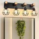 Luminária de Vaidade com 4 Lâmpadas para Banheiro, Luminárias de Madeira Estilo Fazenda para Espelho, Abajur de Metal para Banheiro, Corredor, Sala de Estar Luminária de Vaidade com 4 Lâmpadas para Banheiro, Luminárias de Madeira Estilo Fazenda para Espelho, Abajur de Metal para Banheiro, Corredor, Sala de Estar