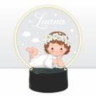 Luminaria em acrilico de led infantil personalizada com nome tema anjinho colorido decorativa mesa ou escrivania